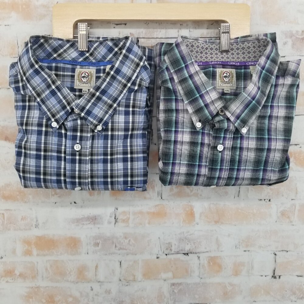 Lot of 2 Cinch Long Sleeve Button Down Western Shirts Men's XXL Blue Gray Purple